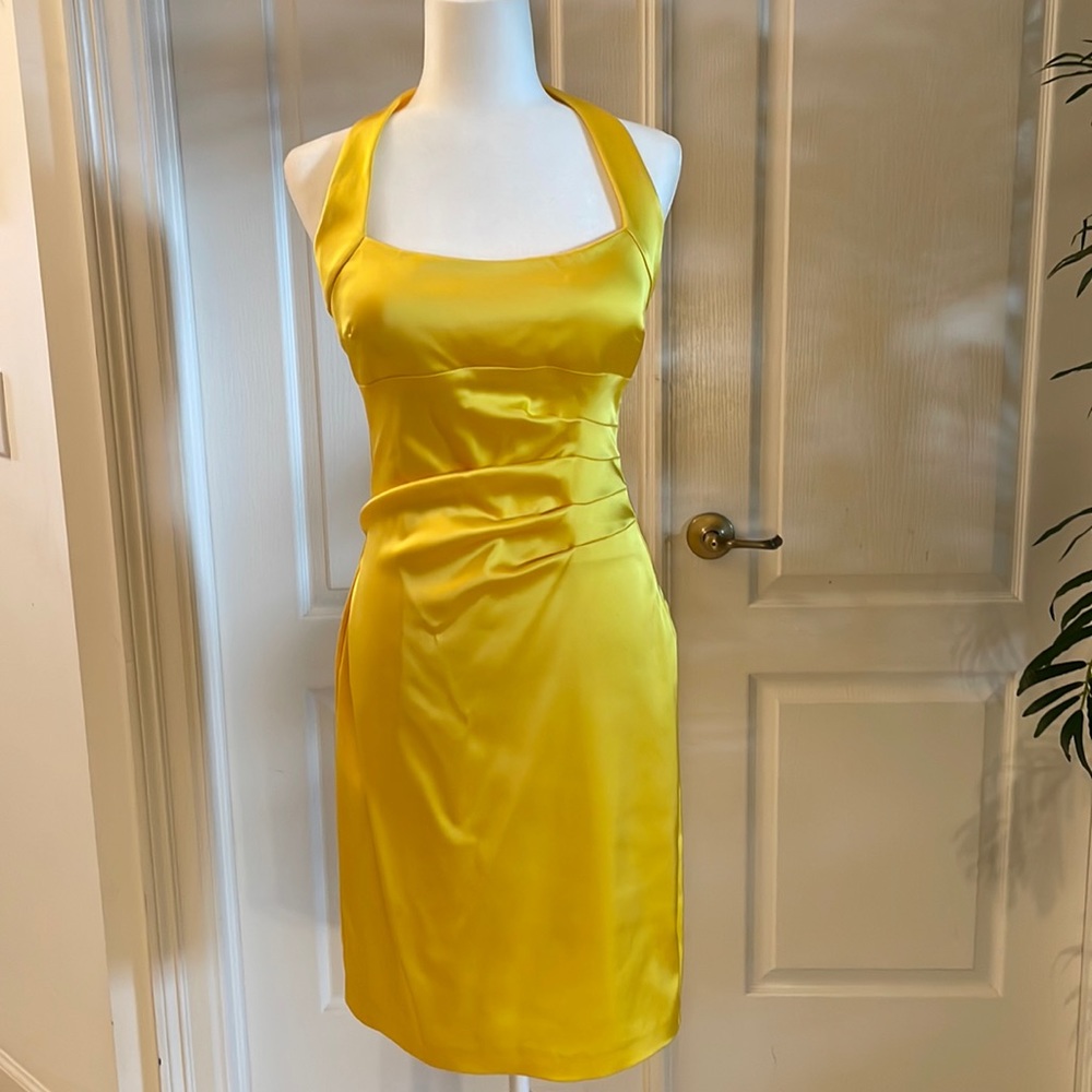 Canary Yellow Satin Stretchy Cache Dress